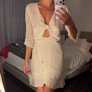Women's Cream Cutout Tie-Front Ruffle Dress